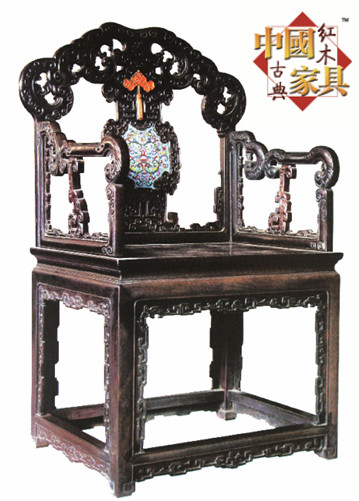 2檀雕花嵌琺瑯扶手椅